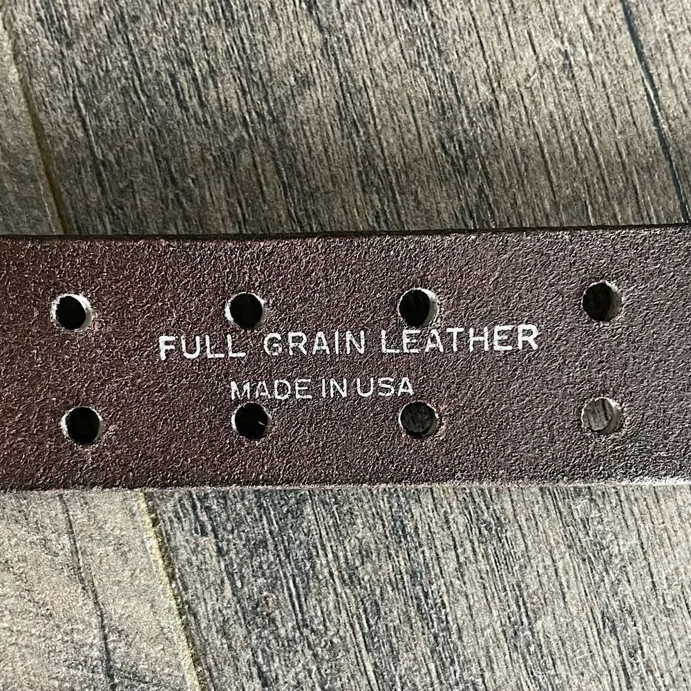Brown Leather Belt with silver Buckle. 37 inches.